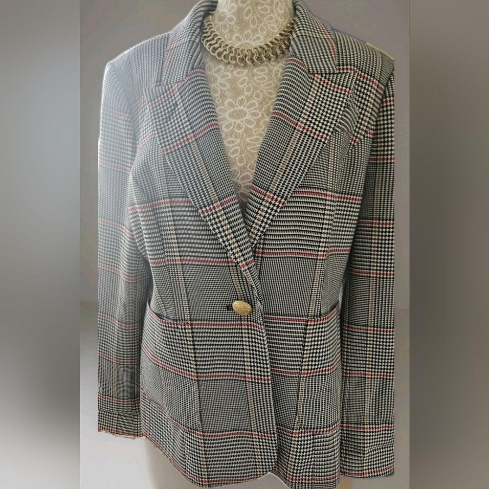 Court & Rowe Plaid Blazer / Boyfriend Jacket with Gold Button size 14